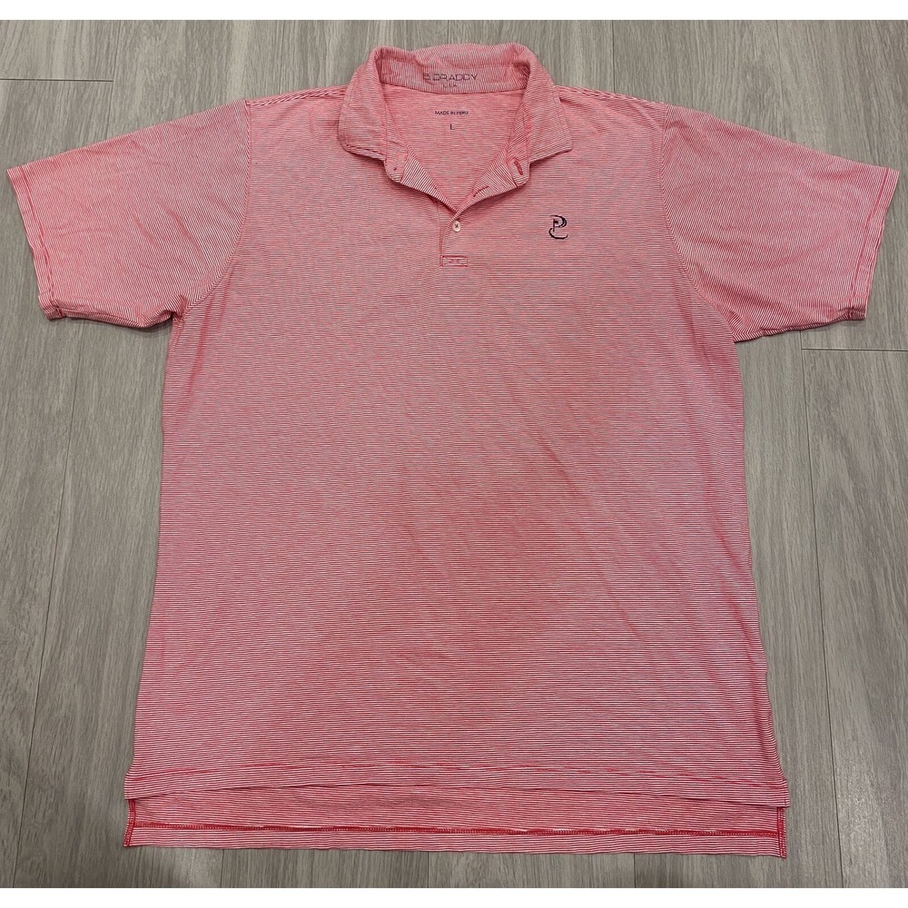 B. Draddy Golf Polo Shirt Pink Striped Pima Cotton Red Club Mens L Large